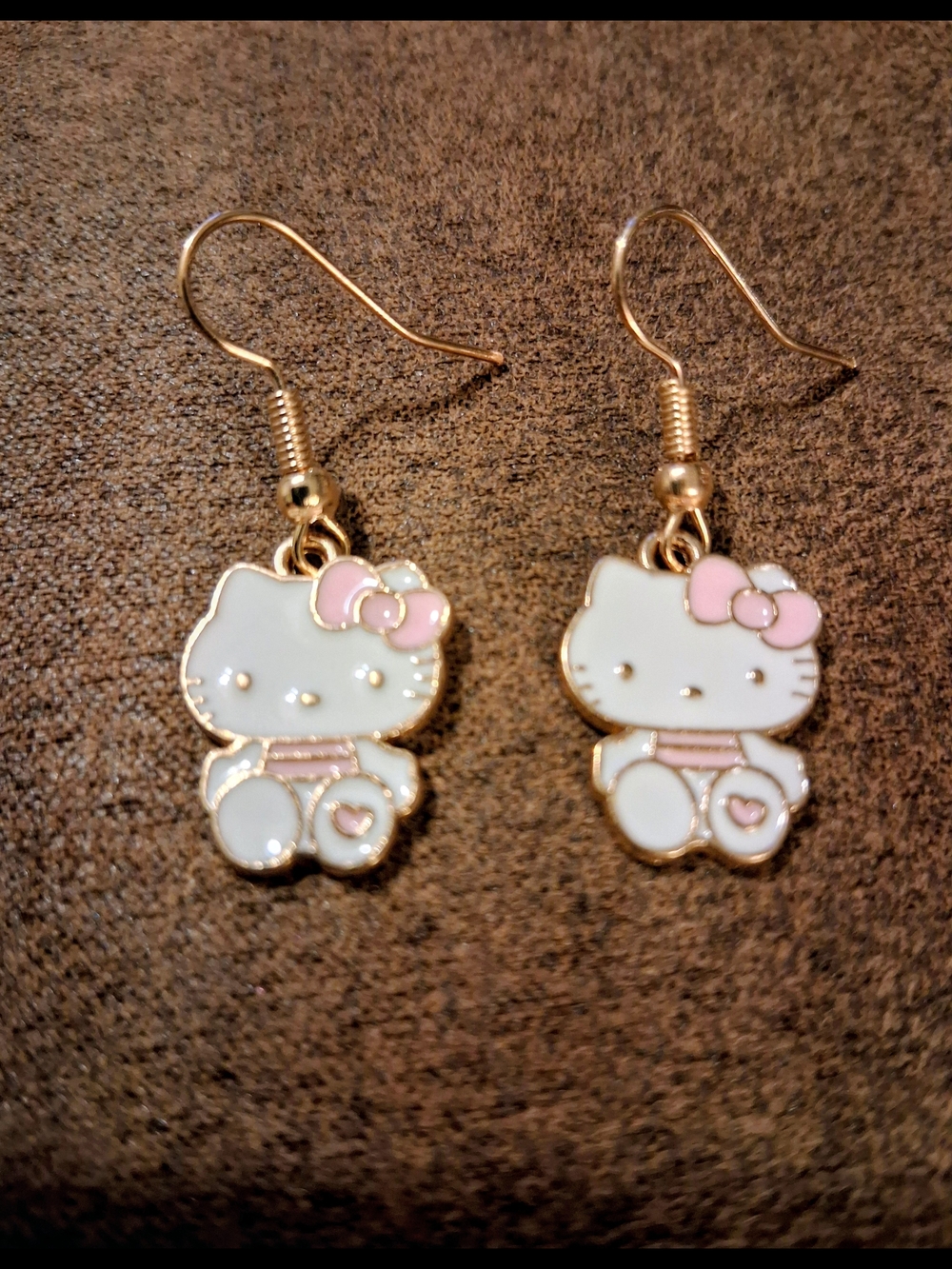 Hello Kitty White and Pink Enamel Charm Dangle Earrings